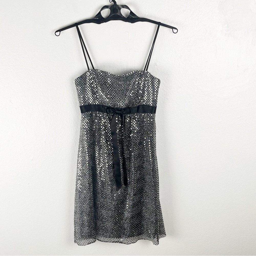 JESSICA McCLINTOCK For Gunne Sax Black Sequin Bow Waist Dress Size 1 Party Chic